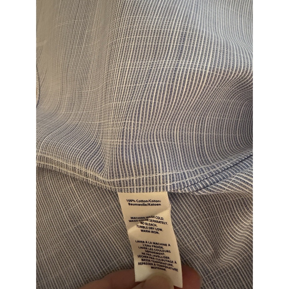 Saks, Fifth Avenue Men's Slim Fit Dress Shirt 100% Cotton Blue And White Pattern - Picture 4 of 9